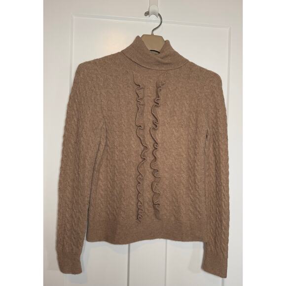 J.Crew Brown Wool Alpaca Cable Knit Ruffle Turtleneck Sweater Women’s Small - Picture 1 of 10